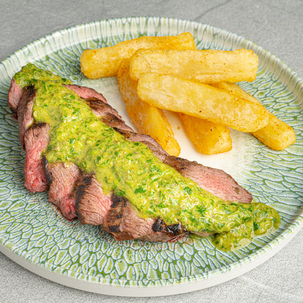 Latin Herb Marinated Teres Major with Herby Salsa Verde and Yucca Fries