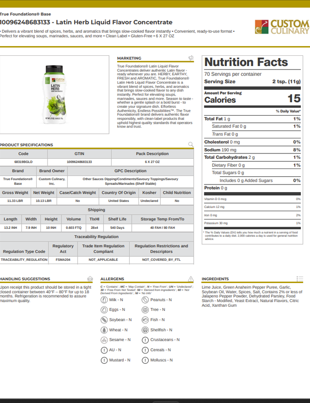 Latin Herb Liquid Flavor Concentrate Sell Sheet cover